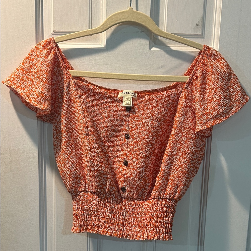 Monteau Orange and White Patterned Blouse